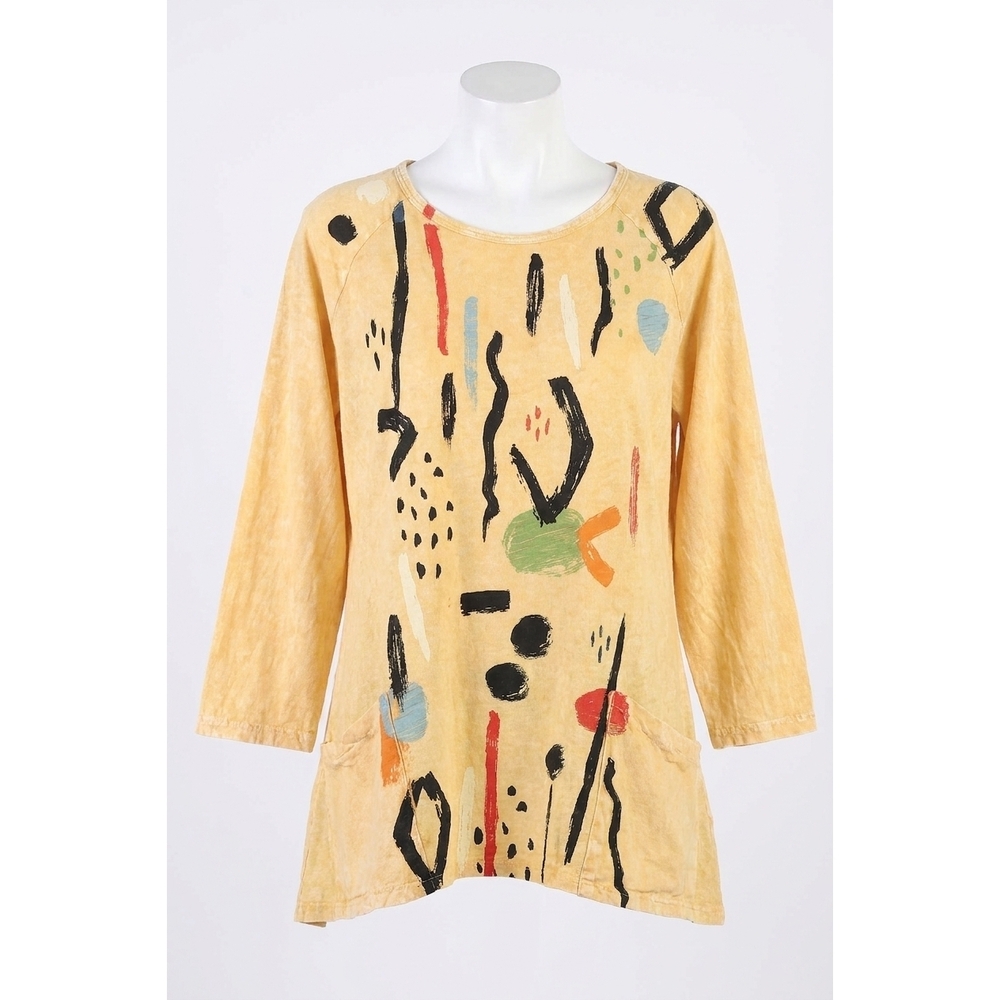 NEW JESS & JANE surprise mineral washed patch pocket cotton top in wheat